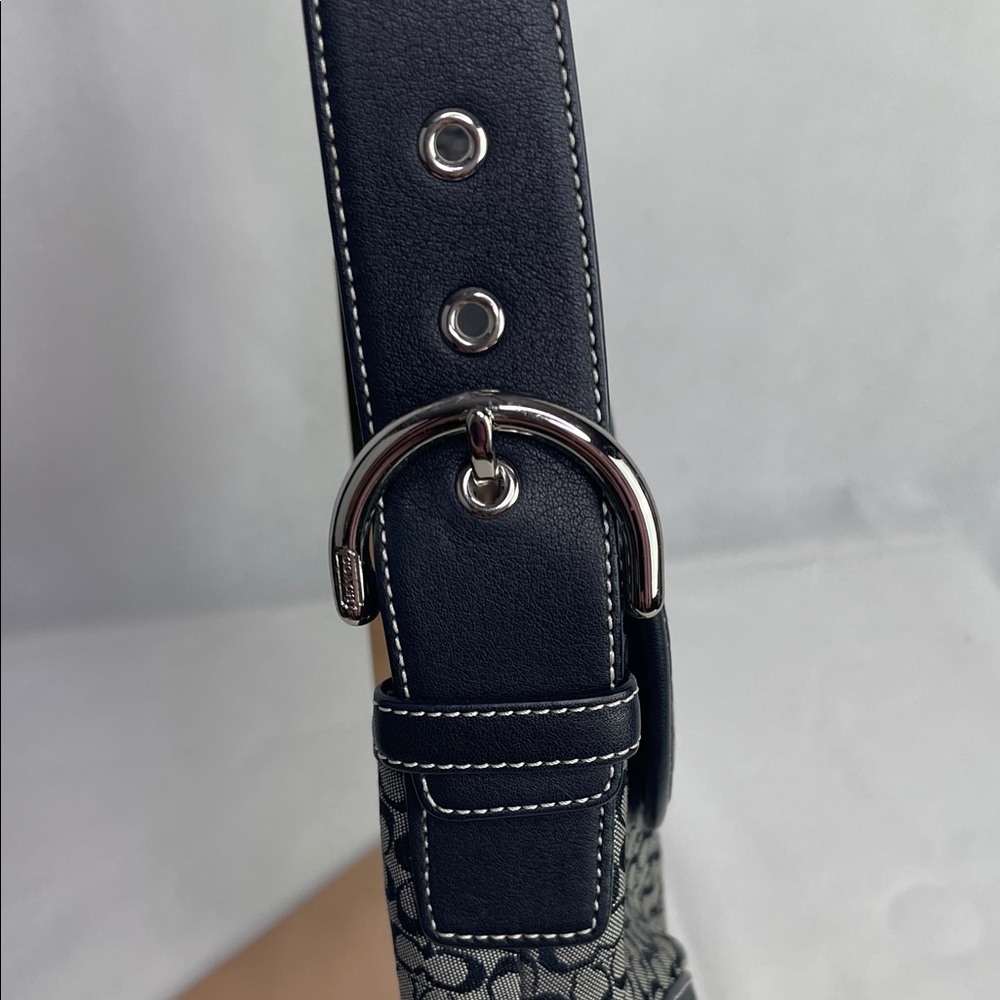Coach Black Leather & Signature Fabric Shoulder Bag - Picture 3 of 10